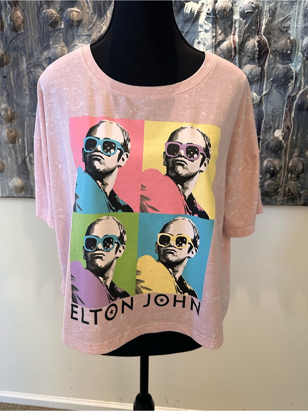 Elton John Official Ladies Lg Pop Art Light Crop Tee